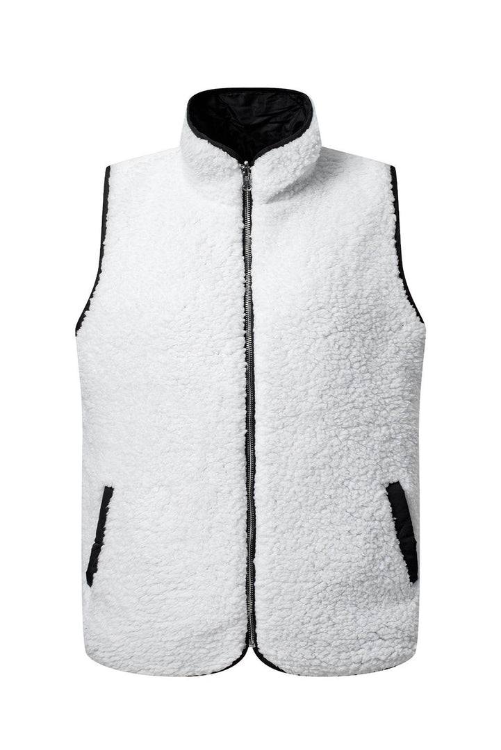 Black Fleece Lined Quilted Zip up Vest Coat - Fashion Queen -  16