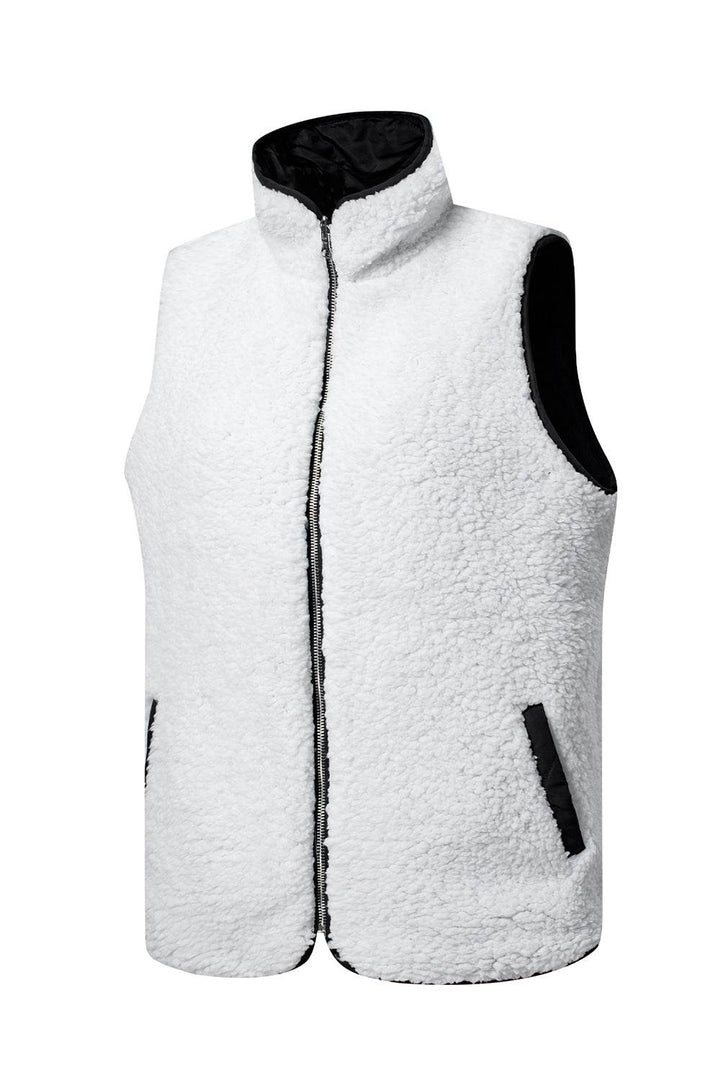 Black Fleece Lined Quilted Zip up Vest Coat - Fashion Queen -  17