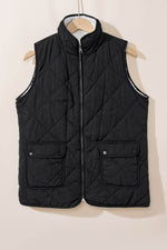 Load image into Gallery viewer, Black Fleece Lined Quilted Zip up Vest Coat - Fashion Queen -  4