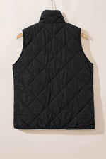 Load image into Gallery viewer, Black Fleece Lined Quilted Zip up Vest Coat - Fashion Queen -  5