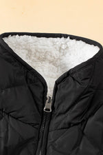 Load image into Gallery viewer, Black Fleece Lined Quilted Zip up Vest Coat - Fashion Queen -  6