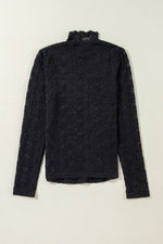 Load image into Gallery viewer, Black Floral Lace High Neck Long Sleeve Top - Fashion Queen - 10