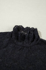 Load image into Gallery viewer, Black Floral Lace High Neck Long Sleeve Top - Fashion Queen - 11