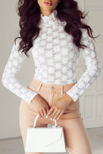 Load image into Gallery viewer, Black Floral Lace High Neck Long Sleeve Top - Fashion Queen - 18
