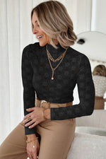 Load image into Gallery viewer, Black Floral Lace High Neck Long Sleeve Top - Fashion Queen - 8