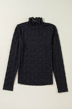 Load image into Gallery viewer, Black Floral Lace High Neck Long Sleeve Top - Fashion Queen - 9