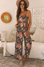 Load image into Gallery viewer, Black Floral Print Belted Sleeveless Wide Leg Jumpsuit - Fashion Queen - 1