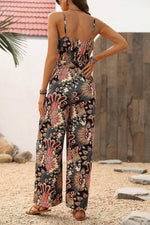 Load image into Gallery viewer, Black Floral Print Belted Sleeveless Wide Leg Jumpsuit - Fashion Queen - 16