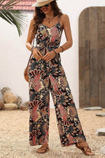 Load image into Gallery viewer, Black Floral Print Belted Sleeveless Wide Leg Jumpsuit - Fashion Queen - 17