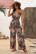 Load image into Gallery viewer, Black Floral Print Belted Sleeveless Wide Leg Jumpsuit - Fashion Queen - 18