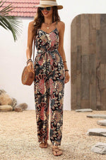 Load image into Gallery viewer, Black Floral Print Belted Sleeveless Wide Leg Jumpsuit - Fashion Queen - 19
