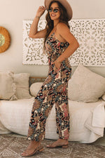Load image into Gallery viewer, Black Floral Print Belted Sleeveless Wide Leg Jumpsuit - Fashion Queen - 3