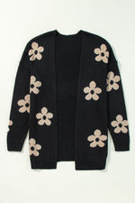 Load image into Gallery viewer, Black Floral Print Knitted Open Front Loose Cardigan - Fashion Queen - 15
