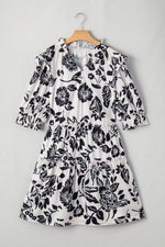 Load image into Gallery viewer, Black Floral Print Tiered Frilled Half Sleeve Plus Size Mini Dress - Fashion Queen - 13