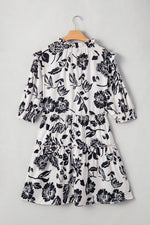 Load image into Gallery viewer, Black Floral Print Tiered Frilled Half Sleeve Plus Size Mini Dress - Fashion Queen - 14