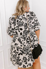 Load image into Gallery viewer, Black Floral Print Tiered Frilled Half Sleeve Plus Size Mini Dress - Fashion Queen - 8