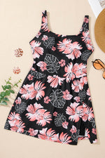 Load image into Gallery viewer, Black Floral Print Twisted Hollowed Back Swim Dress - Fashion Queen - 12