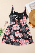 Load image into Gallery viewer, Black Floral Print Twisted Hollowed Back Swim Dress - Fashion Queen - 13