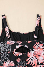 Load image into Gallery viewer, Black Floral Print Twisted Hollowed Back Swim Dress - Fashion Queen - 15