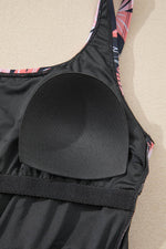 Load image into Gallery viewer, Black Floral Print Twisted Hollowed Back Swim Dress - Fashion Queen - 20