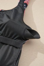 Load image into Gallery viewer, Black Floral Print Twisted Hollowed Back Swim Dress - Fashion Queen - 22