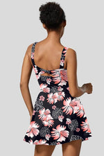 Load image into Gallery viewer, Black Floral Print Twisted Hollowed Back Swim Dress - Fashion Queen - 26