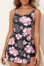 Load image into Gallery viewer, Black Floral Print Twisted Hollowed Back Swim Dress - Fashion Queen - 5