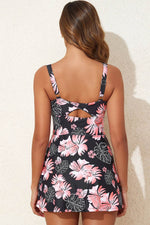 Load image into Gallery viewer, Black Floral Print Twisted Hollowed Back Swim Dress - Fashion Queen - 6