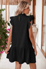 Load image into Gallery viewer, Black Flutter Sleeve Crew Neck Shift Dress - Fashion Queen - 2