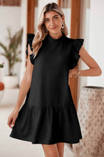 Load image into Gallery viewer, Black Flutter Sleeve Crew Neck Shift Dress - Fashion Queen - 7