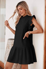 Load image into Gallery viewer, Black Flutter Sleeve Crew Neck Shift Dress - Fashion Queen - 8