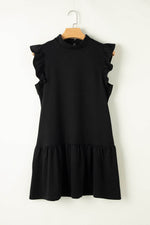 Load image into Gallery viewer, Black Flutter Sleeve Crew Neck Shift Dress - Fashion Queen - 9