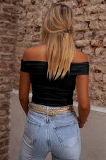 Load image into Gallery viewer, Black Folded Off Shoulder Slim Top - Fashion Queen - 2