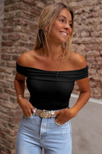 Load image into Gallery viewer, Black Folded Off Shoulder Slim Top - Fashion Queen - 7
