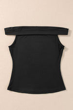 Load image into Gallery viewer, Black Folded Off Shoulder Slim Top - Fashion Queen - 8
