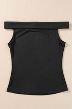 Load image into Gallery viewer, Black Folded Off Shoulder Slim Top - Fashion Queen - 9