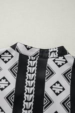 Load image into Gallery viewer, Black Geometric Print V Neck Ruffled Dress - Fashion Queen - 11