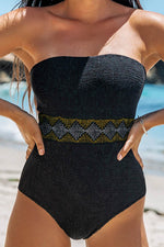 Load image into Gallery viewer, Black Geometric Trim High Waist Strapless One Piece Swimsuit - Fashion Queen - 1