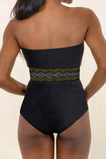 Load image into Gallery viewer, Black Geometric Trim High Waist Strapless One Piece Swimsuit - Fashion Queen - 3