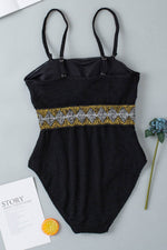 Load image into Gallery viewer, Black Geometric Trim High Waist Strapless One Piece Swimsuit - Fashion Queen - 4