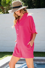 Load image into Gallery viewer, Black Half Button Collared Loose Romper - Fashion Queen - 6