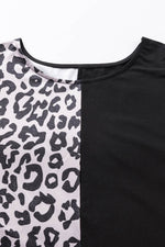 Load image into Gallery viewer, Black Half Leopard Patchwork Plus Size T-shirt - Fashion Queen - 16