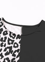 Load image into Gallery viewer, Black Half Leopard Patchwork Short Sleeves Top - Fashion Queen -  15