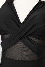 Load image into Gallery viewer, Black Halter Mesh Insert Cross Front One-Piece Swimsuit - Fashion Queen - 12