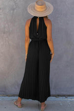 Load image into Gallery viewer, Black Halter Neck Pleated Wide Leg Jumpsuit with Belt - Fashion Queen - 2