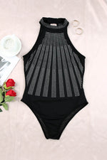 Load image into Gallery viewer, Black High Neck Sleeveless Diamante Bodysuit - Fashion Queen - 12
