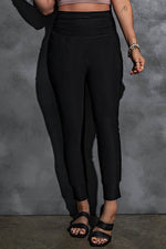 Load image into Gallery viewer, Black High Waist Pleated Pocket Leggings - Fashion Queen - 12