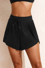 Load image into Gallery viewer, Black High Waisted Drawstring 2-in-1 Side Pocket Color Block Bikini Shorts - Fashion Queen - 1
