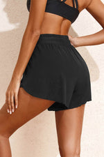 Load image into Gallery viewer, Black High Waisted Drawstring 2-in-1 Side Pocket Color Block Bikini Shorts - Fashion Queen - 2