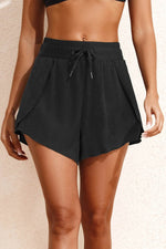 Load image into Gallery viewer, Black High Waisted Drawstring 2-in-1 Side Pocket Color Block Bikini Shorts - Fashion Queen - 6